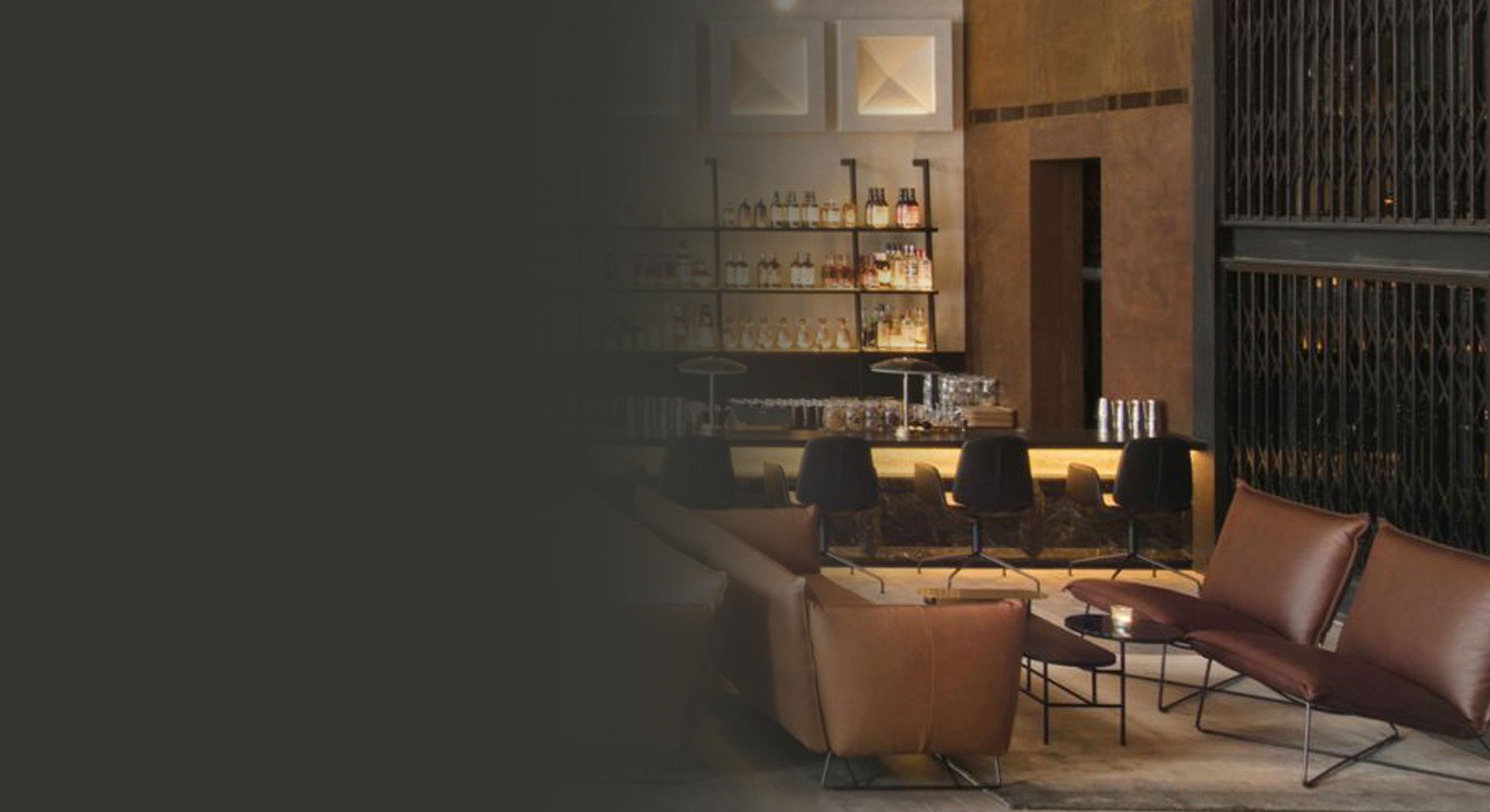 A hotel lounge in the evening