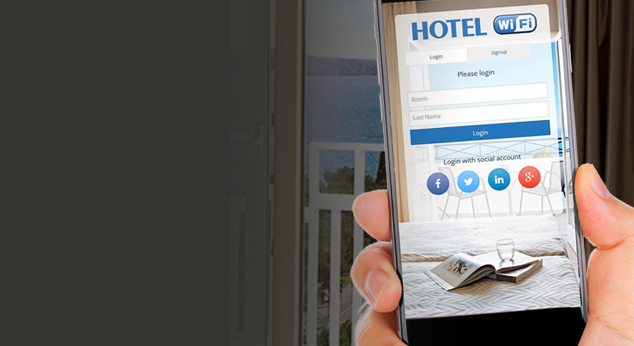 A hotel WiFi login page on a guest phone
